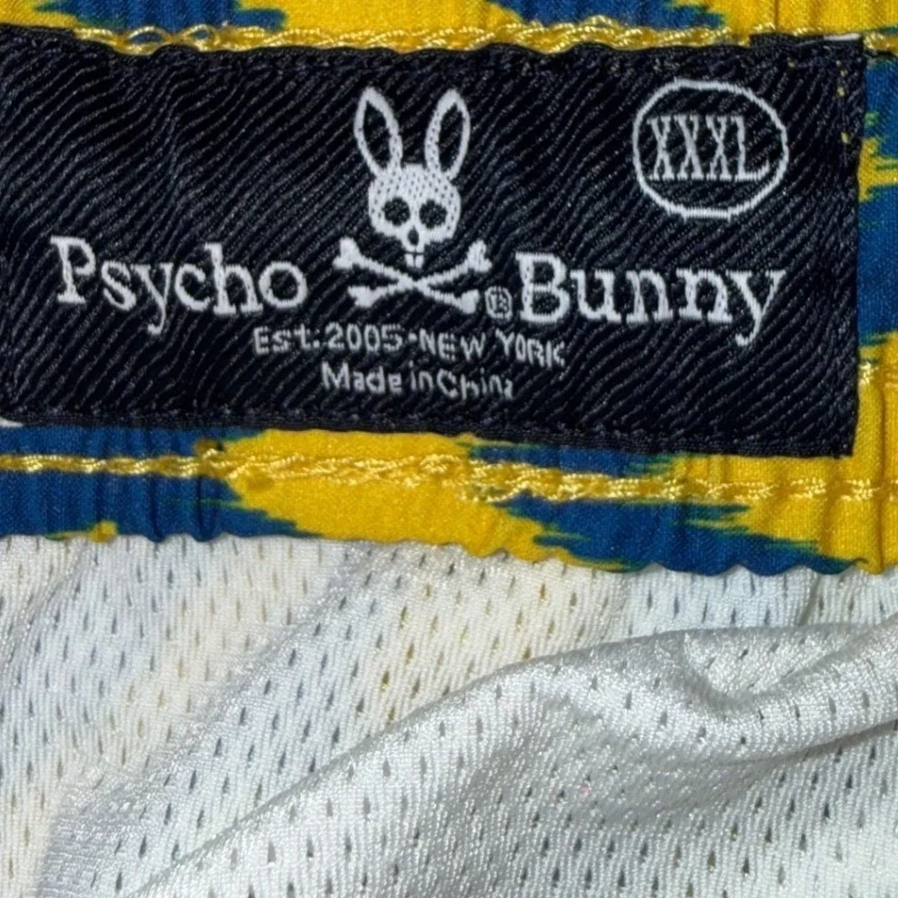 NWOT Psycho Bunny Mens‎ Swim Trunks Yellow Blue  Chevron Mesh Lined XXXL 3XL